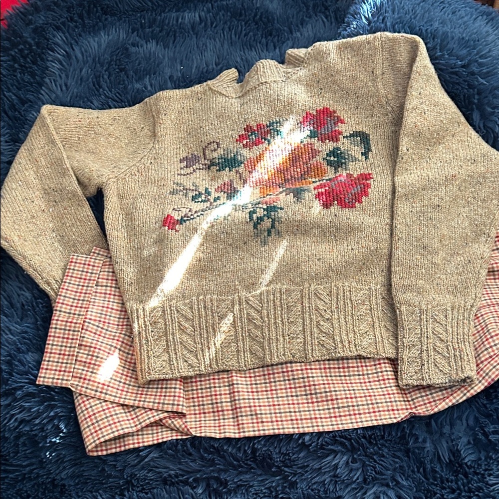 Laura Ashley Floral Knit Sweater & Complimentary L A Plaid Pants